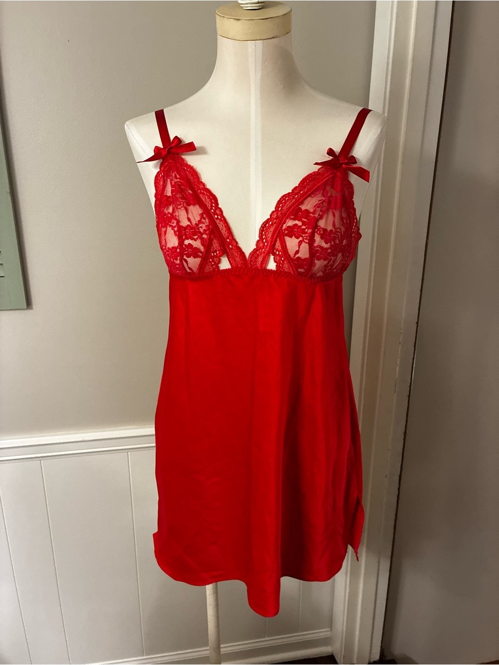 Victoria's Secret Red Lace-Trim Chemise